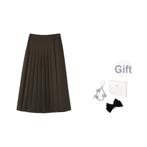 Fstudio Early AUTUMN Корейский стиль Элегантный LOOK Утягивающий A Линия Плиссированный Полу-длина Повседневный Длинный Юбка Женские