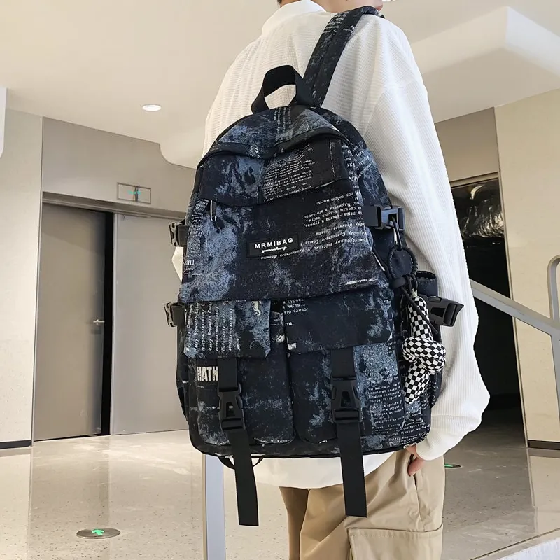 Travel Nylon Backpack Regular Black/White/Blue-5