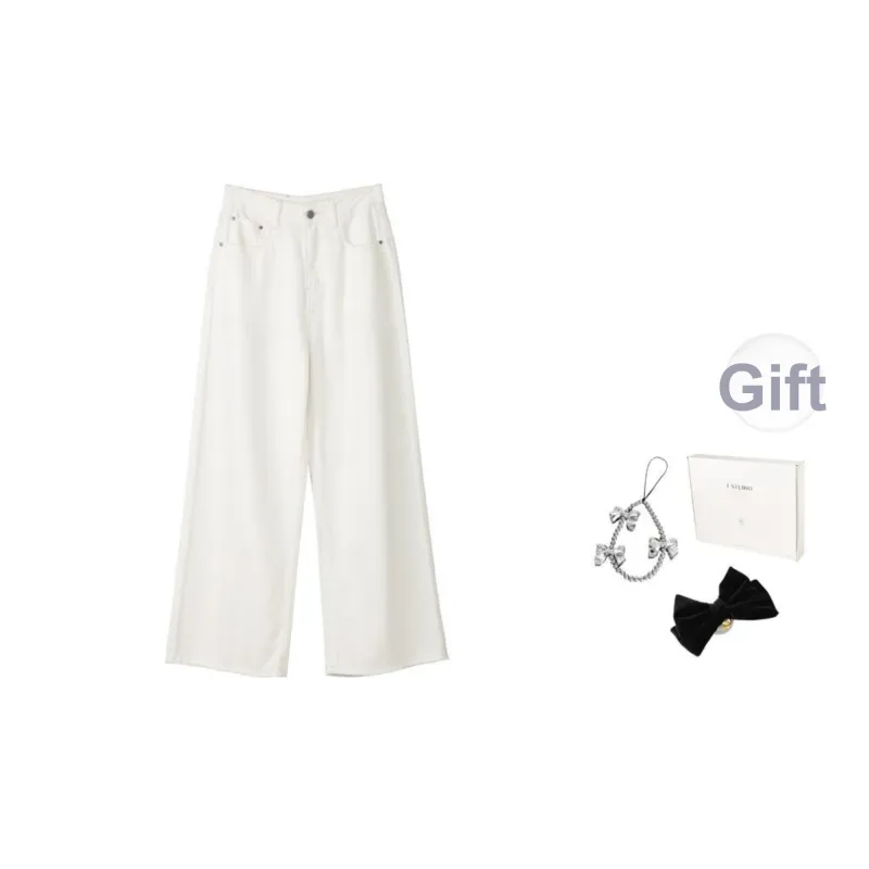 Fstudio Korean Style Elegance Luxury Streetwear Draped Straight Fit Casual Jeans Women's-7