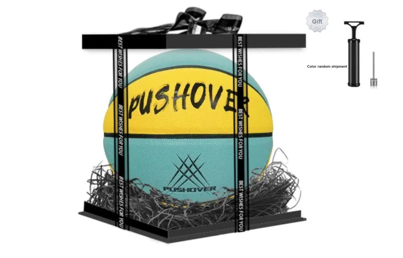 PUSHOVER PU Basketball Cyan Yellow Size 7 Training Unisex-21