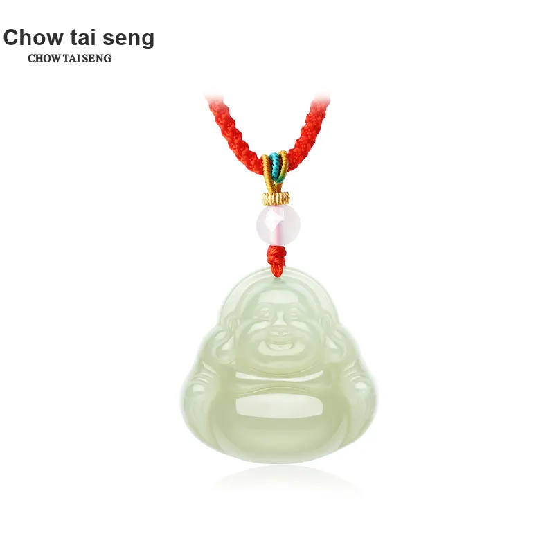 CHOW TAI SENG Hetian Jade Pendant, Gift Pale Greenish White Jade Unisex-13