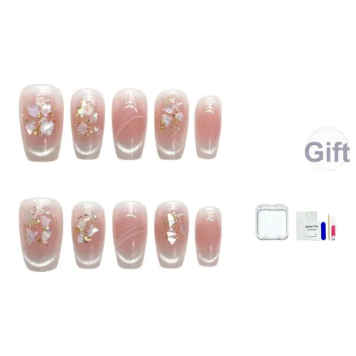 JINGCHANXUE Ледяной LIKE Нефритовый Оболочка Золотой Фольга Жемчужный False Nail Средний LADDER Румяна Smudge Кошачий глаз 14mm