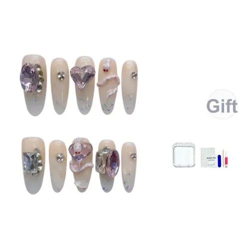 JINGCHANXUE Ручной работы Розовый Змеиная кожа False Nail Овальный Отделение Rhinestone Украшенный Градиентный Блестки 16mm