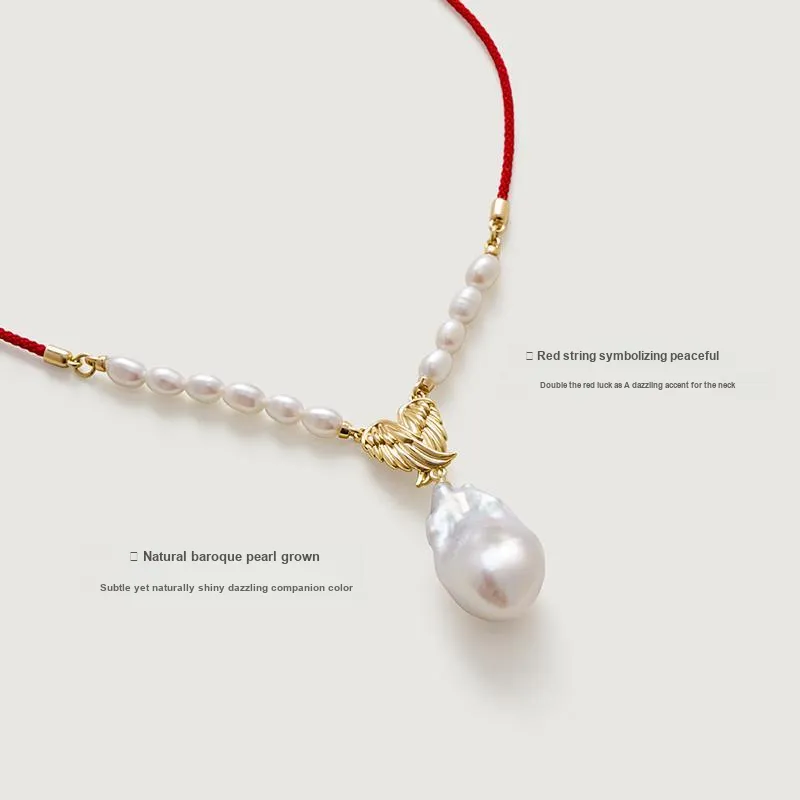 Amber Lollipop Flying Feather Series Pearl Necklaces Women's-1