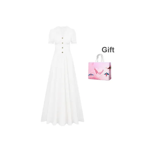 MTHE Короткий рукав Платье Женское Белое