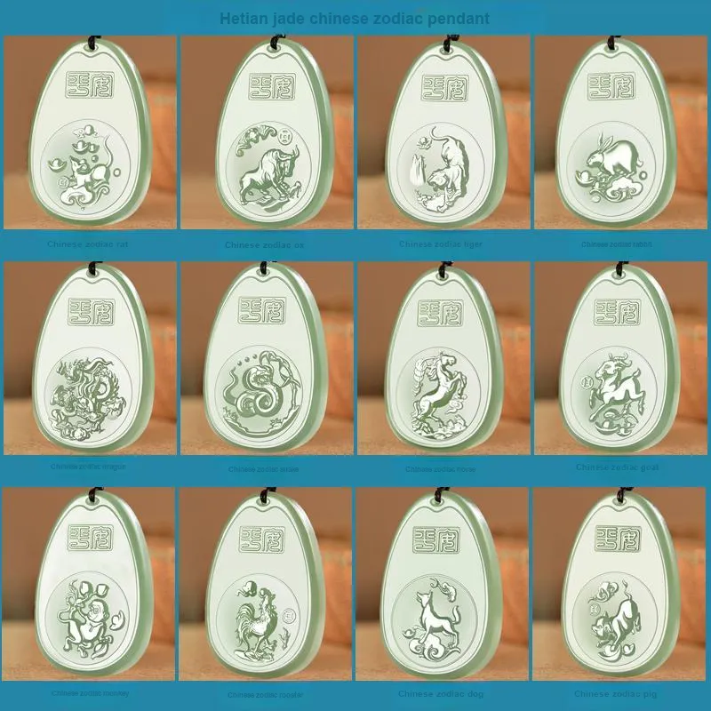 KUNYUYAO Chinese Zodiac Guardian Deity Guardian Buddha Guanyin Pendant Jade Pendant Pale Greenish White Jade Unisex-33