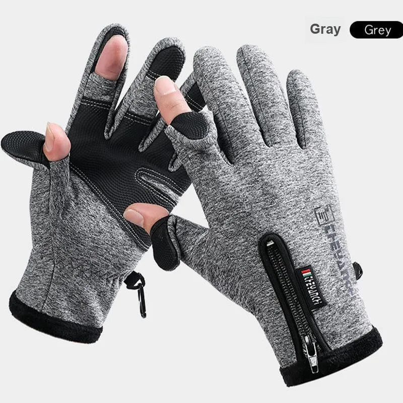 AAJF Polar Fleece Silicone Conductive Leather Water Repellent Fabric Knit Gloves Unisex-6