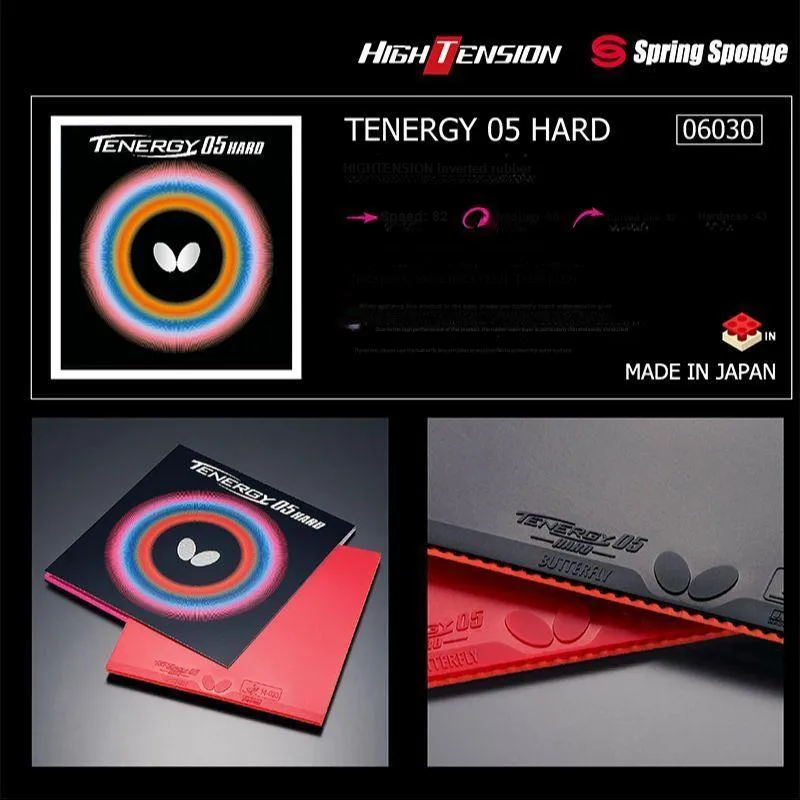 Butterfly TENERGY 05 HARD Table Tennis Rubbers Sponge Inverted Rubber All Compatibility Hardness 43 Red-4