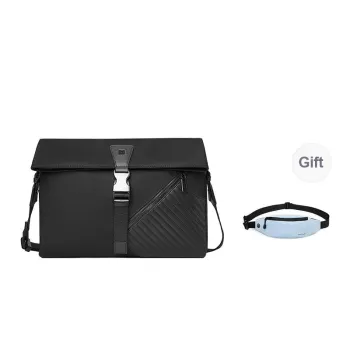 PIERRE CARDIN Fabric, Synthetic Leather Shoulder Bag, Crossbody Bag Regular Men's Black