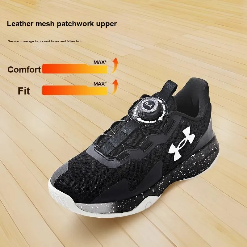 Under Armour Anti Slip Wear Resistant Low Top Children's Basketball Shoes Black White Unisex-5