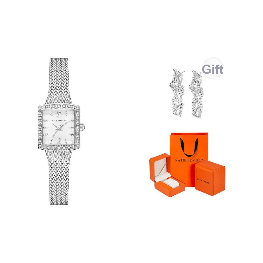 Katie Ermilio Винтаж Художественный стиль Минималистичный Квадрат Женские часы Украшенные Стразами Улучшенный Touch