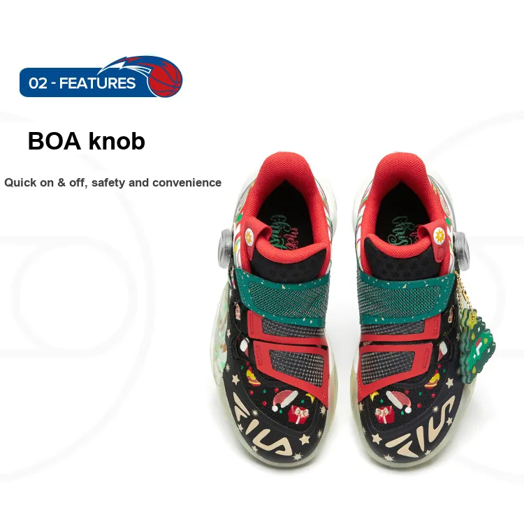 FILA KIDS Cushioning Low Top Children's Basketball Shoes Black Red Teenagers-7