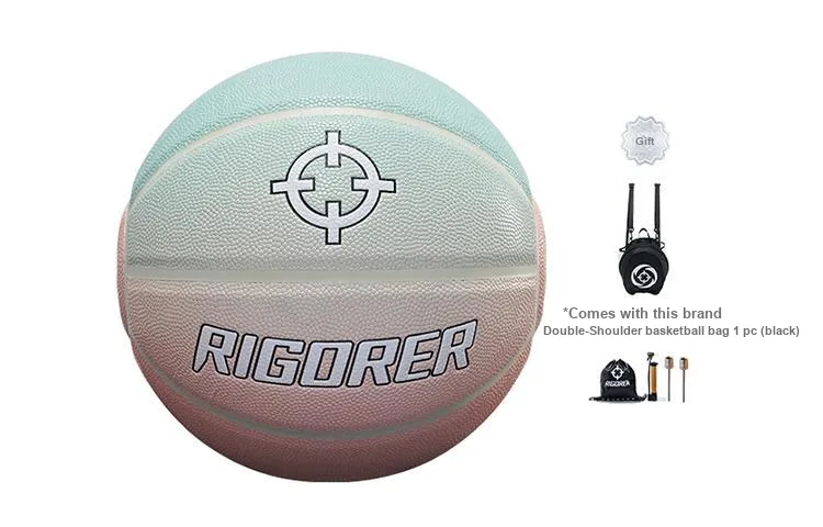 RIGORER PU Basketball Pink Green Gradient Size 7 Ball Training Competition Unisex-17