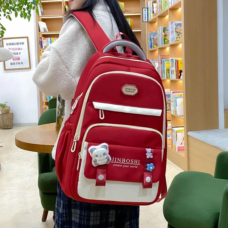 Three Ducklings Nylon Backpack Women's Black Red/Purple White/Blue-7