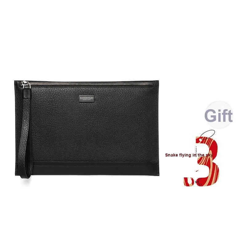 Sharkborough Cow Leather Clutch Medium Size Men's Black