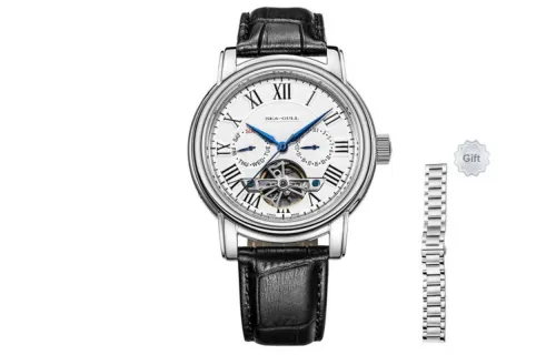 Sea Gull LE BRASSUS Automatic Mechanical Movement Genuine Leather Strap Watch Men's Watches White Dial
