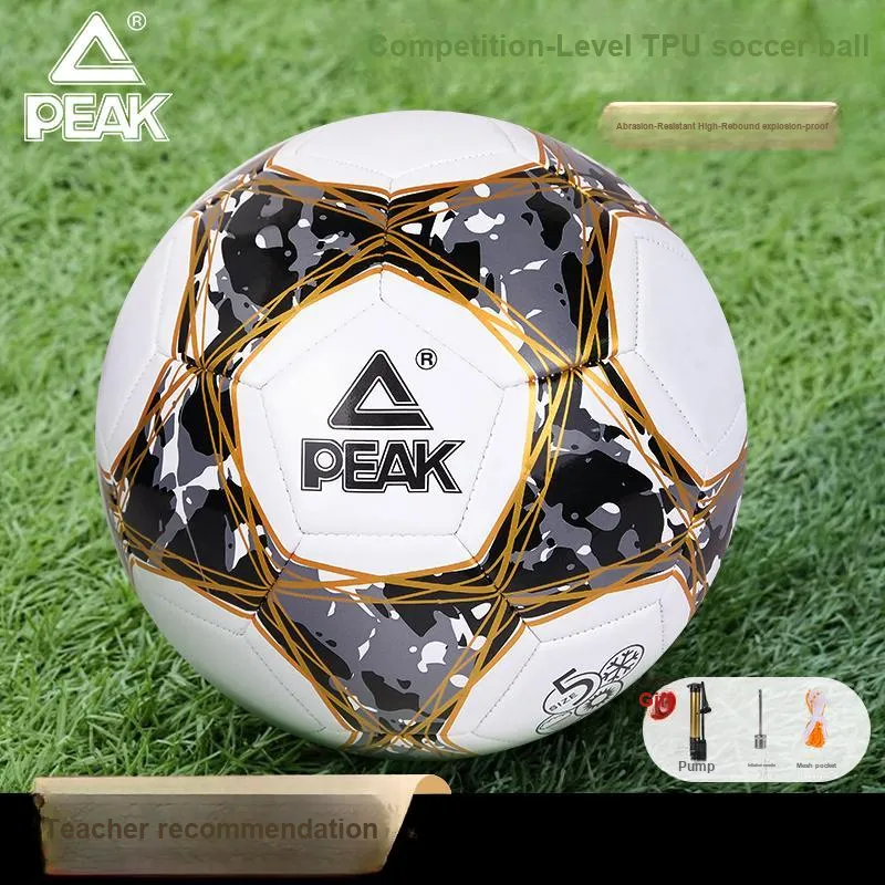 PEAK Peak Ball Elite Series Size 5 Soccer PVC Machine Stitched Soccer Ball Unisex Black Gold-5