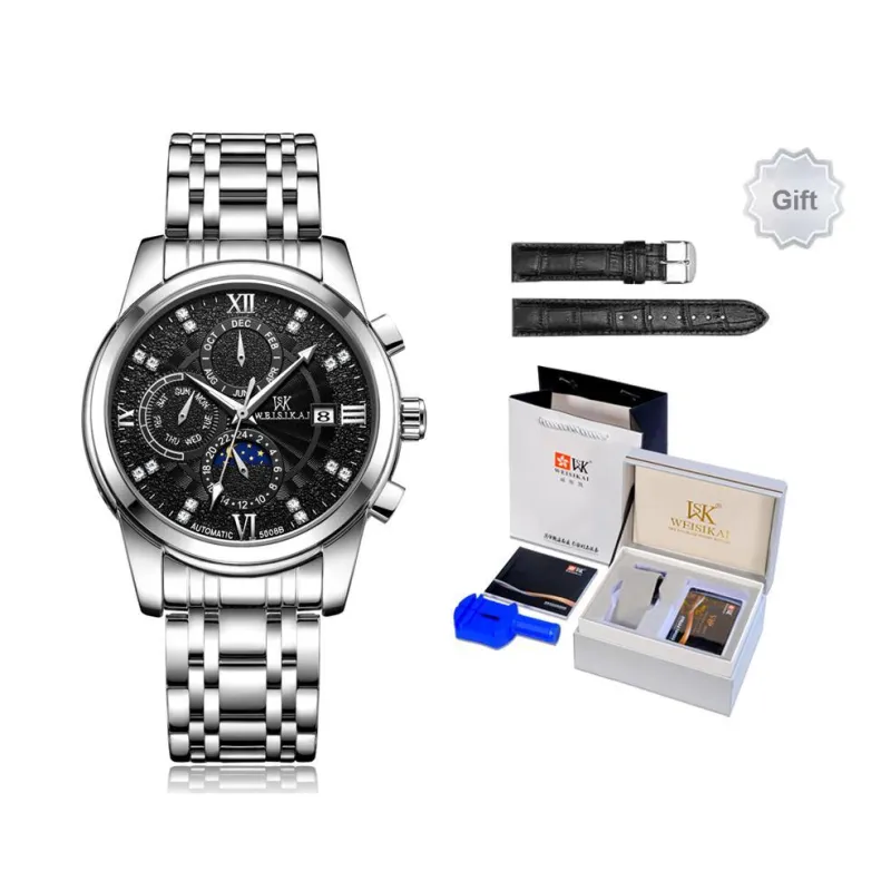 WSK Automatic Mechanical Movement Steel Strap Women's Watch White Dial-1