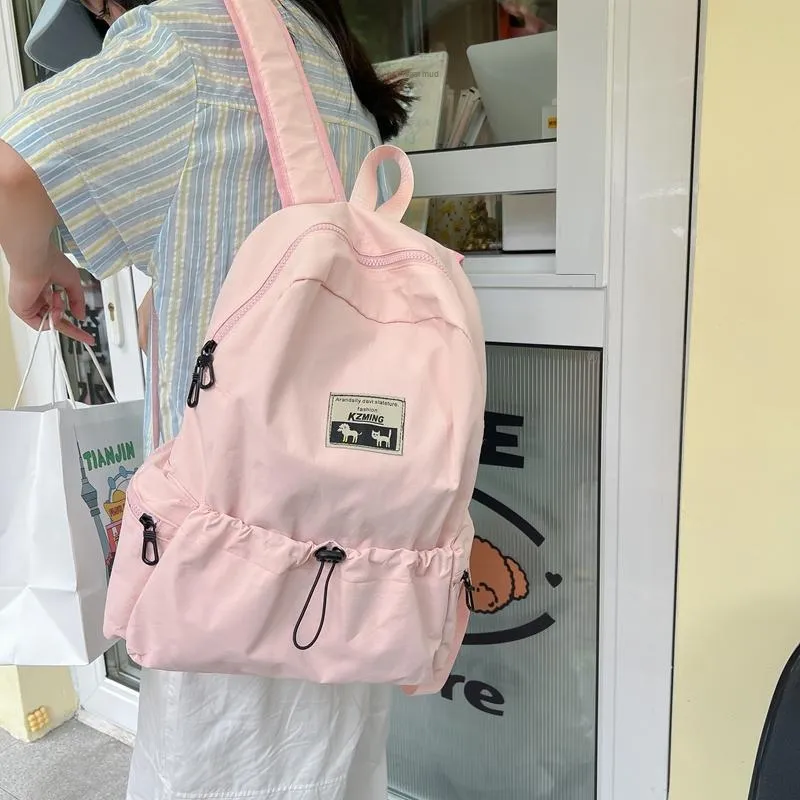 HACIN Nylon Fabric Backpack Regular Unisex Ivory/Black/Pink/Violet-3