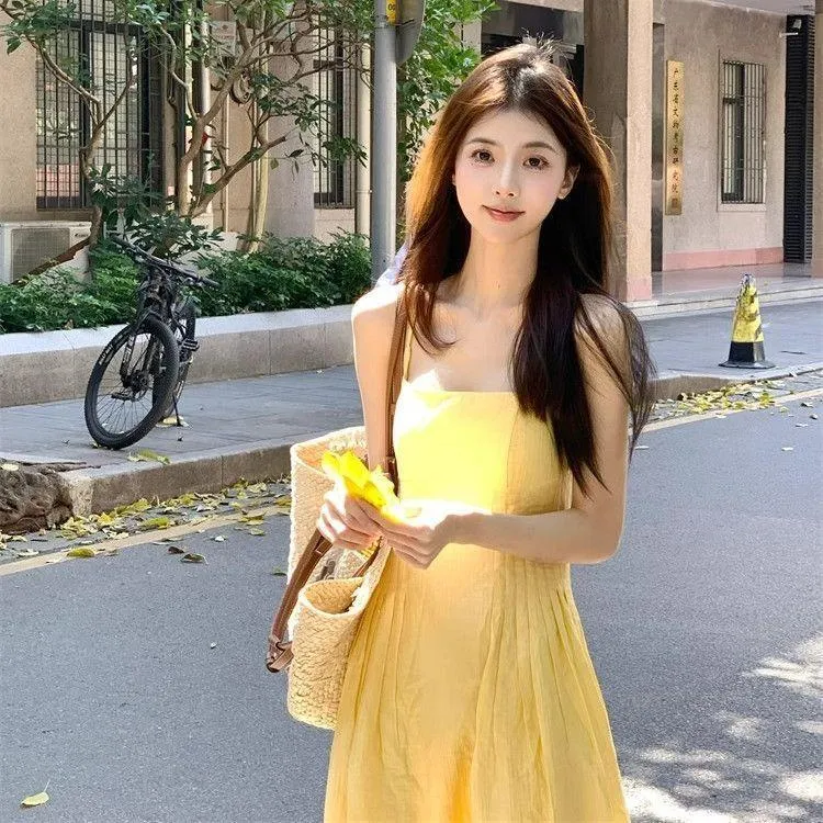 Garbege Slip Dress Women's Yellow-3