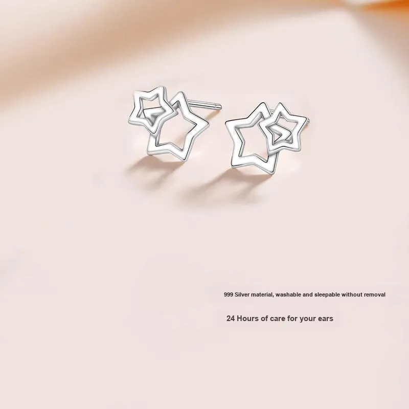 Rhymes S999 Fine Silver Stud Earrings Women's-3