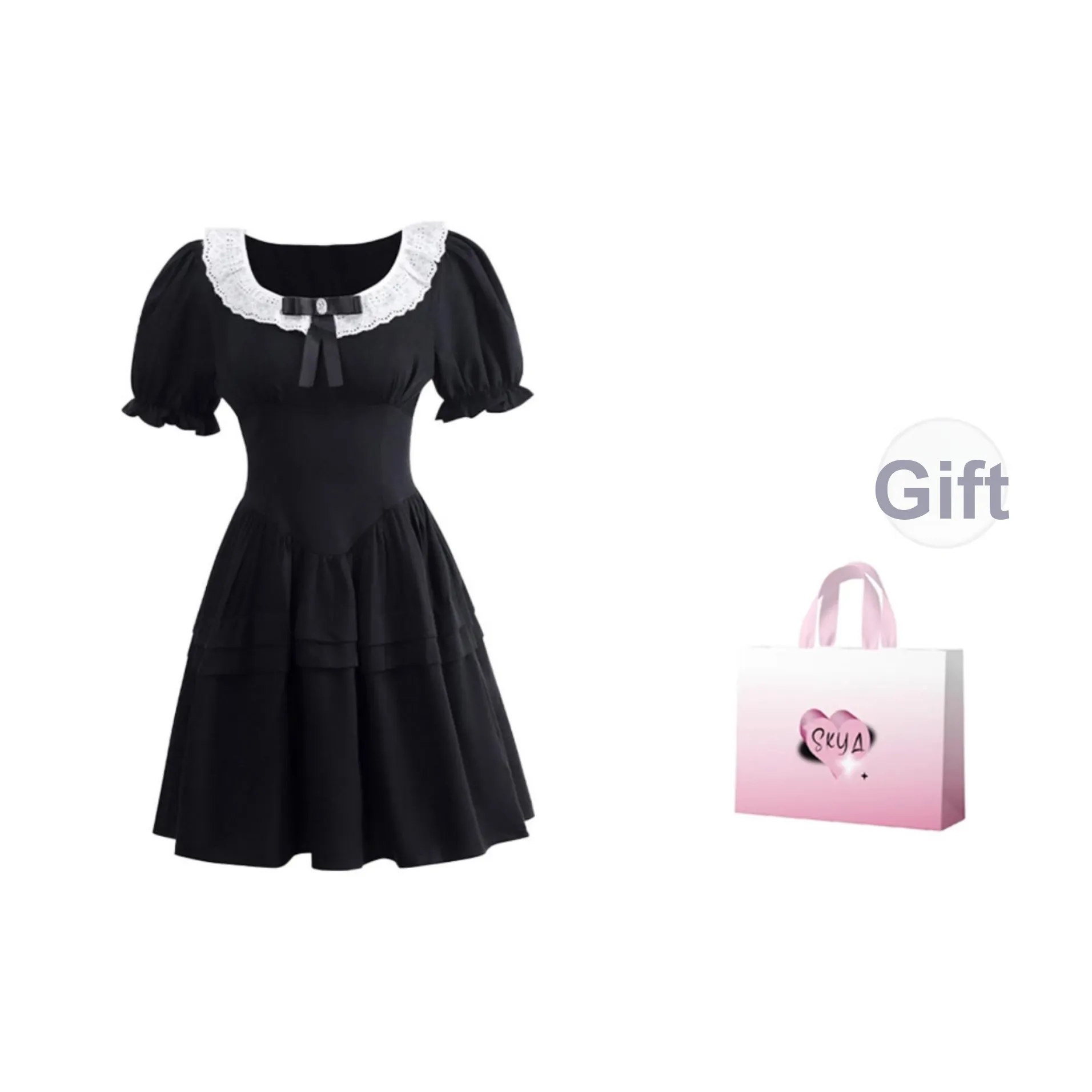 SKYA Короткий рукав Платье Женское Черное