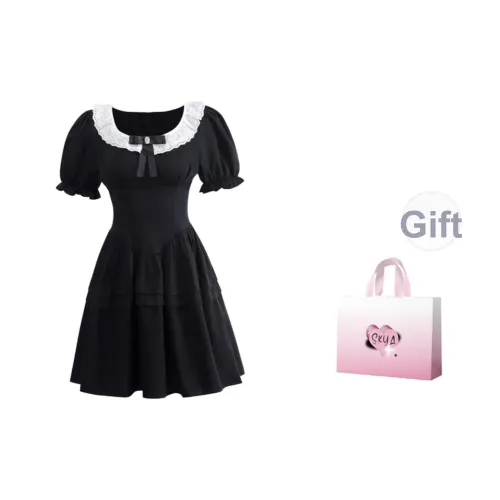 SKYA Короткий рукав Платье Женское Черное