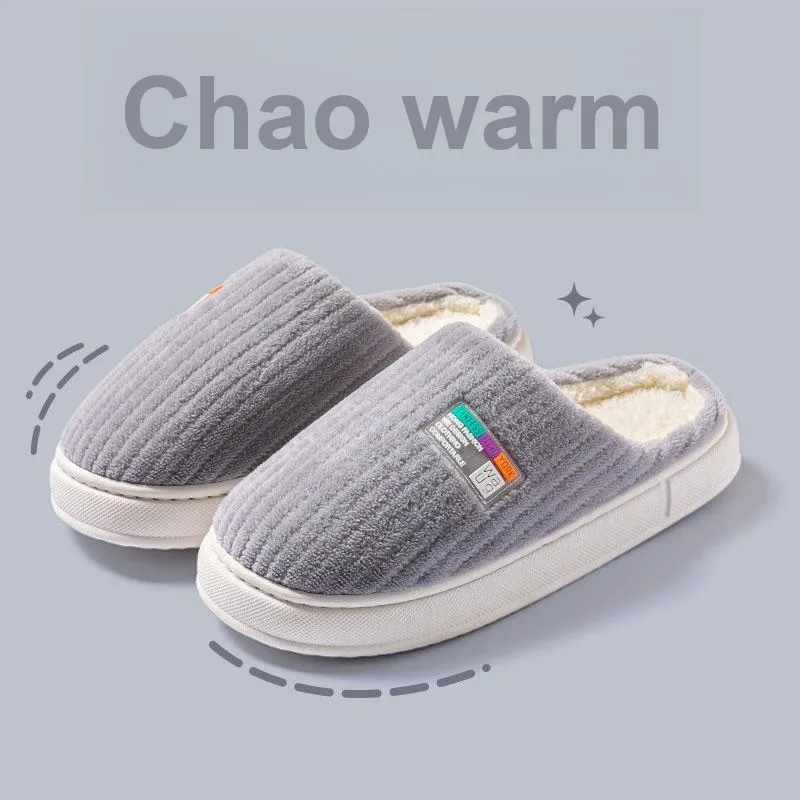 Foot Recreation Winter Minimalist Style Comfortable Warm Slip Resistant Soft Sole Home Cotton Slippers Unisex-16