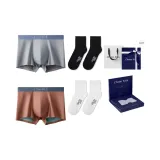 100S Modal[Yellow Brown Green+Cloud Sea Gray Blue]+[100% cotton Crew Socks × 2 Pack]Gift Box Set