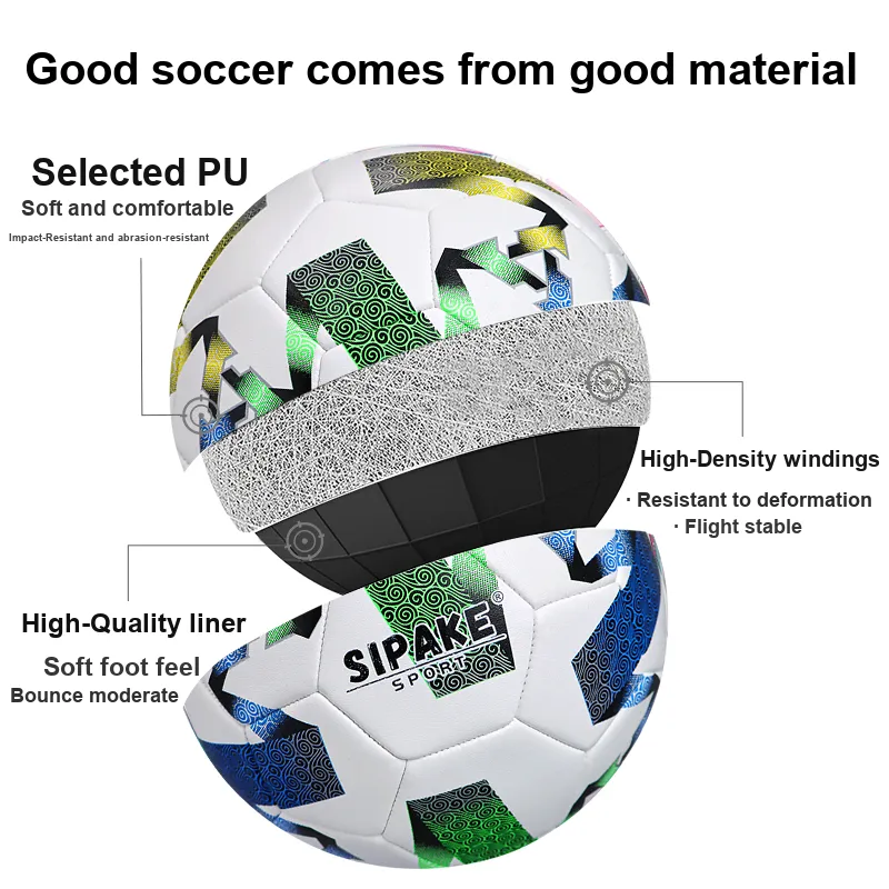 SIPAKESPORT Size 5 Soccer PU Machine Stitched Soccer Ball Unisex White Blue Green Yellow-7