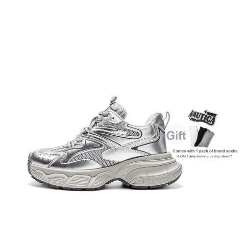 NAUTICA Износостойкий Легкий Увеличивающий Высоту Низкий Топ Кроссовки с Толстой Подошвой Женские Серебряные