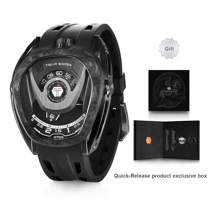 TSAR BOMBA Automatic Mechanical Movement Rubber Strap Watch Men's Watches Black Dial-1