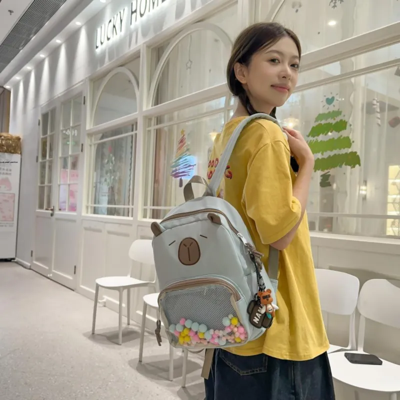 Meow In The Grass Nylon With PVC Backpack Unisex Black/White/Light Khaki/Dark Khaki/Blue-24