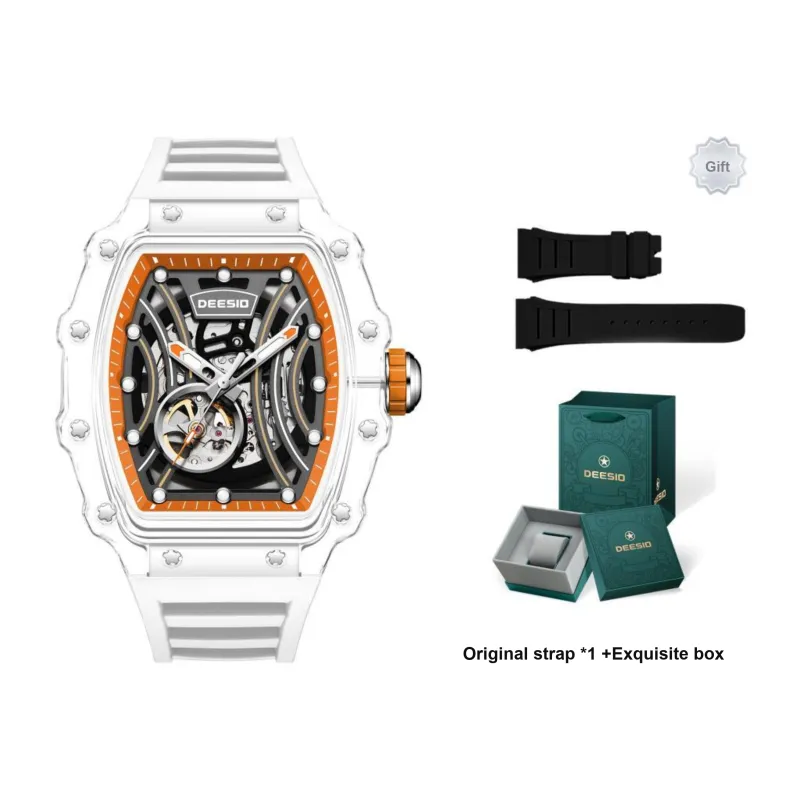 DEESIO Automatic Mechanical Movement Silicone Strap Watch Unisex Cut Out Dial-13