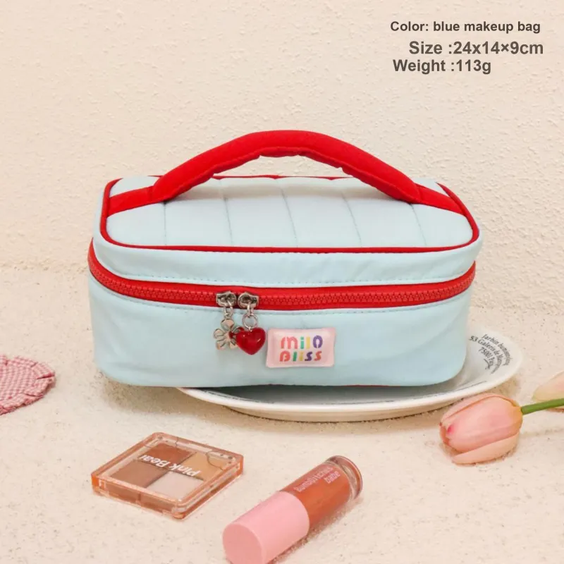 Gentle Welcome Refreshing Macaron Large Capacity Travel Portable Color Block Makeup Bags-5