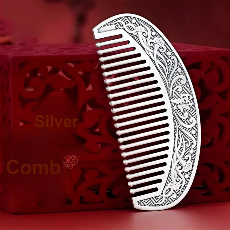 QINGFU 999 Fine Silver Semi Circular Comb For Scraping And Massaging Women's-39