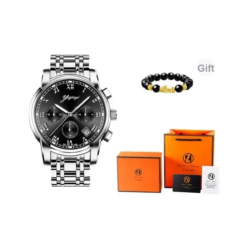 Yajiayi Кварцевый механизм металлический ремешок часы для мужчин черный циферблат