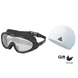 Black Swim Goggles (Transparent Lens)+White Swimming Cap