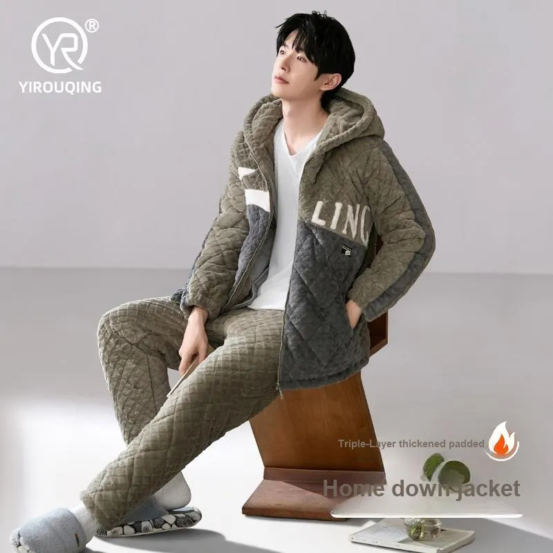 YIROUQING Pajama Set Men's Olive-1