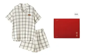 Same Language Pajama Set Women's Gift Box Set Orange White Plaid