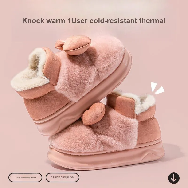 NAIHUO Padded Shoes Women's Winter Warm Platform Indoor Home Slip-Resistant Postpartum Shoes Cotton Slippers-10