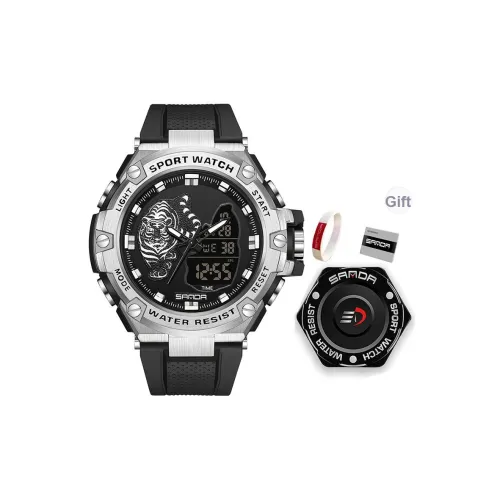 Sanda Электронный + Кварцевый механизм TPU Ремешок Часы Мужские Черный Циферблат