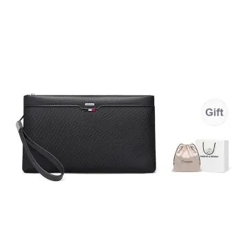 CNOLES Synthetic Leather Patchwork Fabric Clutch Regular Men's Midnight Black