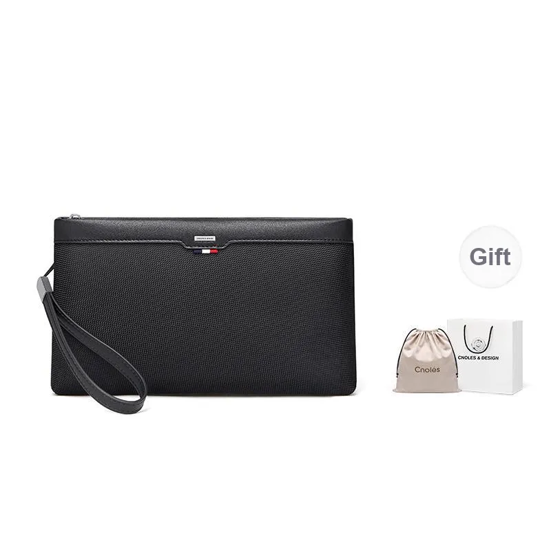 CNOLES Synthetic Leather Patchwork Fabric Clutch Regular Men's Midnight Black-0