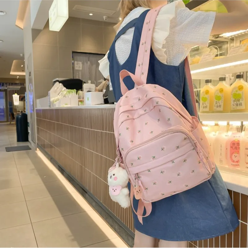 MARKANGARO Nylon Backpack Regular Women's White/Blue/Pink-12