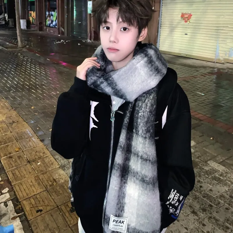 PEAK RIGHT Series Polyester Knit Scarves Unisex Black Gray Color-12