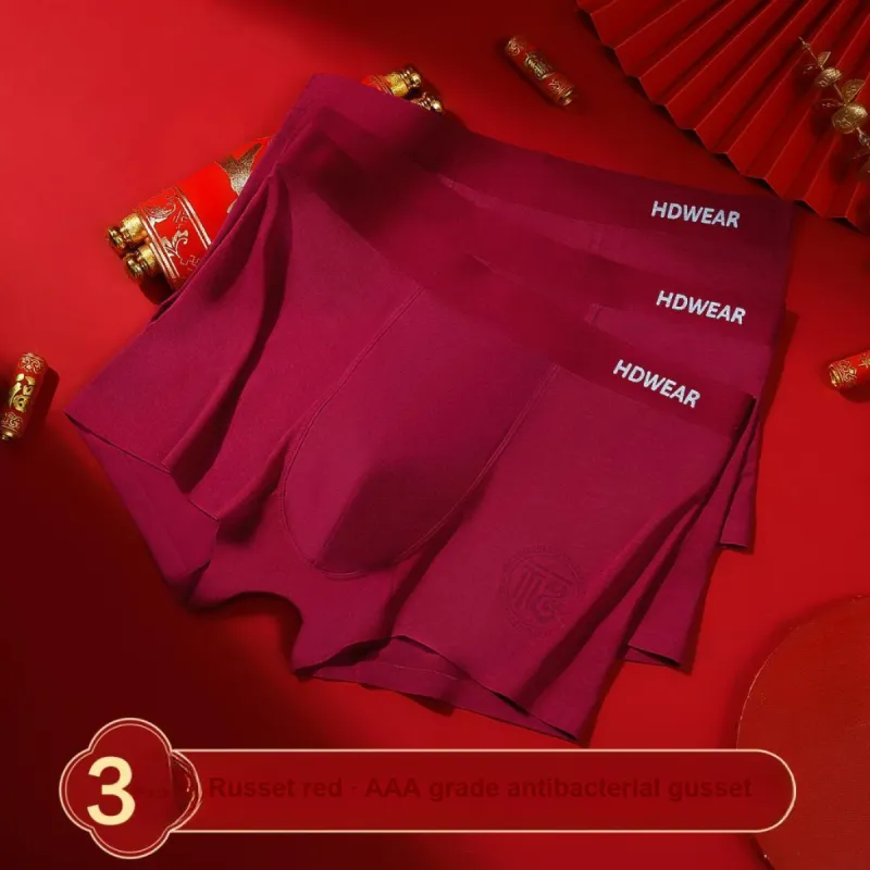 Red Bean Underpants Men's 3 Pack Lucky Red-3