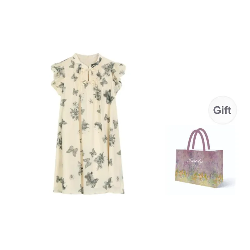 TASTILY Short Sleeved Dress Women's Ecru-9