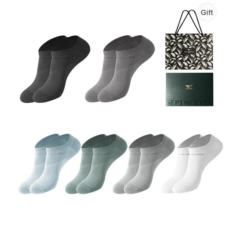 SEPTWOLVES Ankle Socks Men's 6 Pack Gift Box Set+Shopping Bag-50