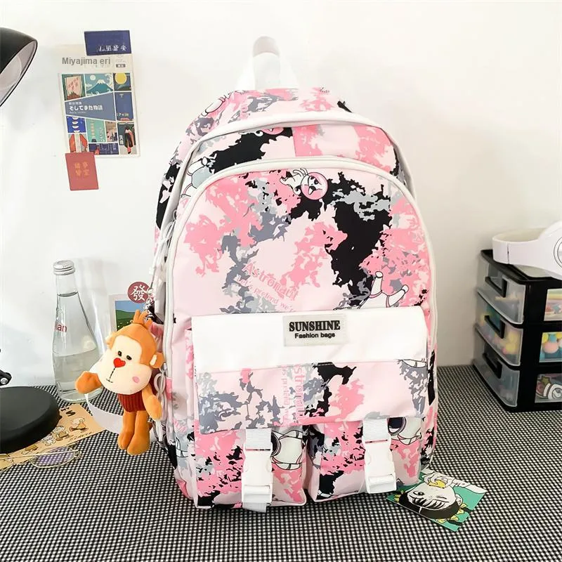 URBAN FOREST Nylon Backpack Unisex Black/Pink/Green-4